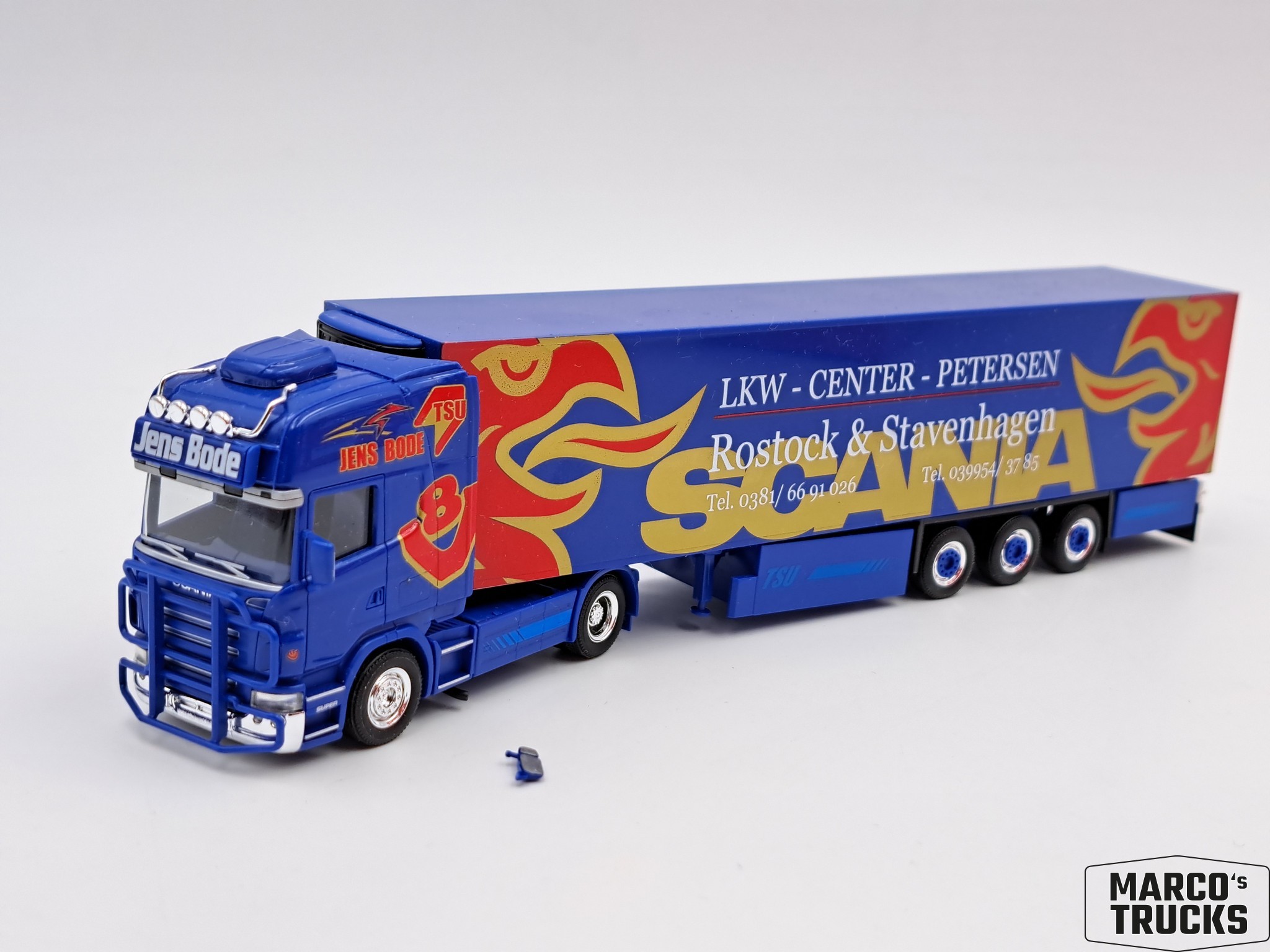 Herpa Scania R04 Topline Kühlsattelzug Jens Bode Petersen Nr. 157407  /H17384